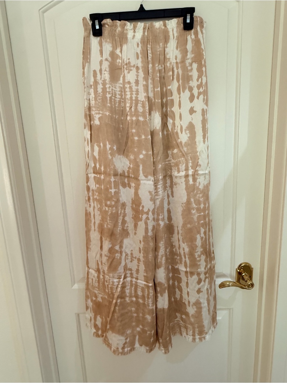 Wide Leg Tie-Dye Pants in Beige and White - Lightweight Women's Palazzo